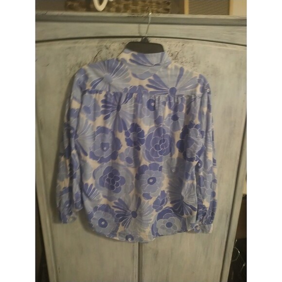 Zara Floral Puff Sleeve Top Xs Blue Boho Cottage Core  Peasant - Picture 7 of 9